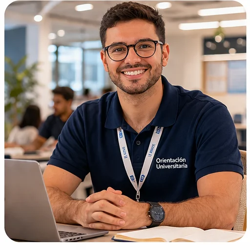 Orientadora explicando opciones academicas con trato amable
