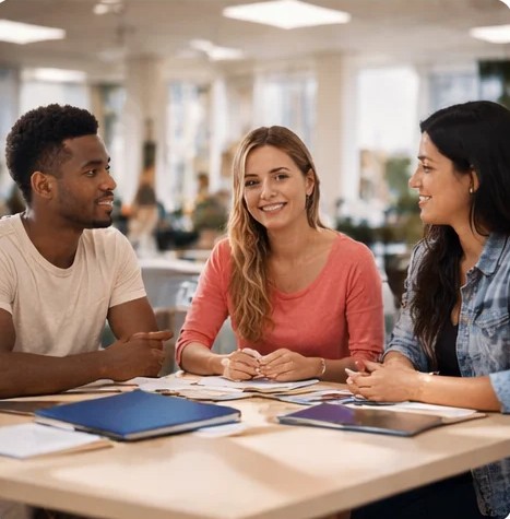 Grupo de estudiantes trabajando juntos en una sesion academica